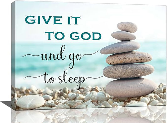 Scripture Wall Art Bible Verse Christian Gifts Canvas Give It To God Go To Sleep Wall Decor Inspirational Quote Prints Painting Religious Pictures Artwork for Bathroom Kitchen Living Dining 24"x16"