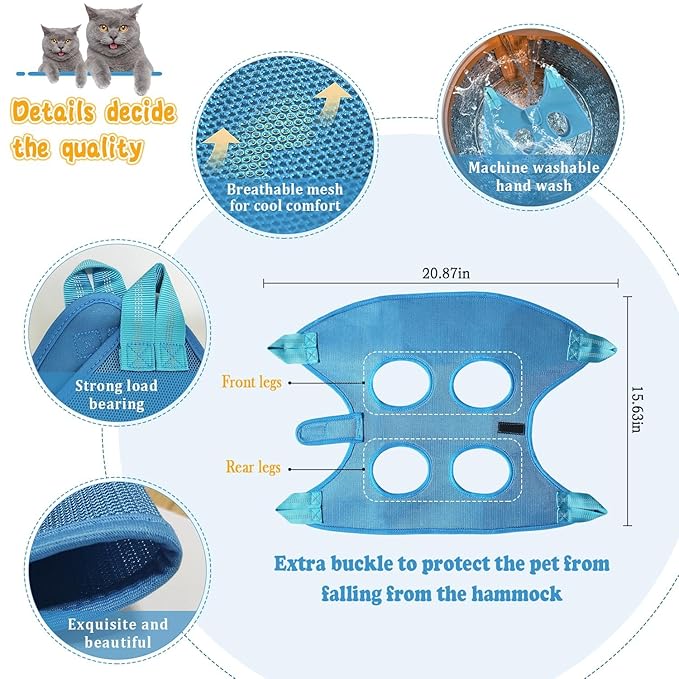 JIURUN Cat Grooming Hammock for Nail Trimming, Pet Grooming Hammock(XS),Trimmer, Nail File, Pet Comb,for Cats Dogs LED Collar Light Rechargeable and Bat Costume Wings