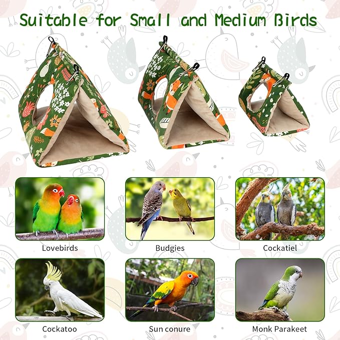 Rypet Winter Warm Bird Nest House - Hanging Hammock Velvet Shed Hut Cage Plush Fluffy Birds Hideaway Sleeping Bed Fuzzy for African Grey Cockatoo and Other Amazon Parrot Large(Green)
