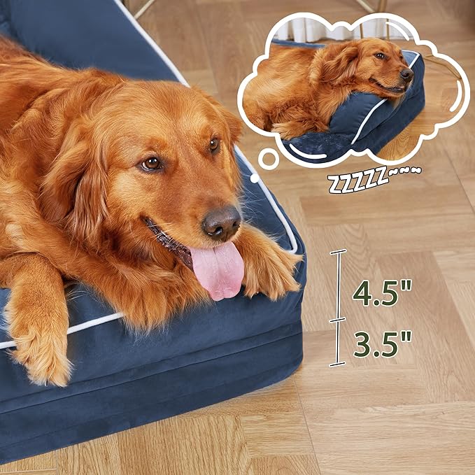 Orthopedic Dog Beds for Large Dogs, Waterproof Memory Foam Dogs Couch Beds, Comfy Bolster Pet Beds with Removable Washable Cover, Nonskid Bottom (Large,Navy Blue)