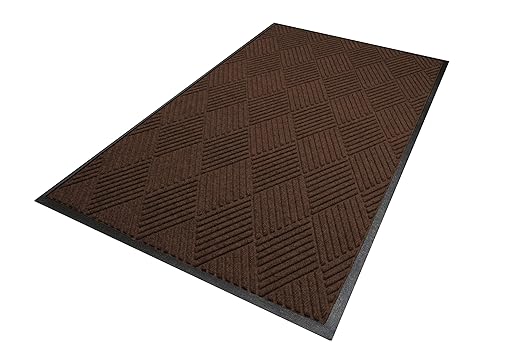 WaterHog Diamond | Commercial-Grade Entrance Mat with Rubber Border – Indoor/Outdoor, Quick Drying, Stain Resistant Door Mat (Dark Brown, 4' x 10')