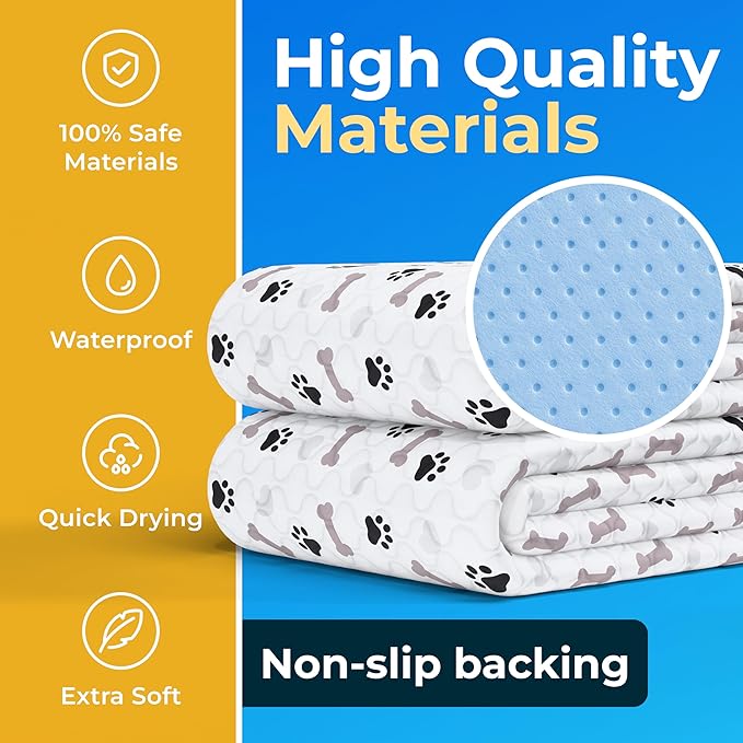 GREEN LIFESTYLE Washable Pee Pads for Dogs - Waterproof Reusable Puppy Pads with Anti-Slip Backing, Pet Training Pad for Puppy Playpen, Crate, Whelping Box, Potty Training (Pack of 4 - 30x34)