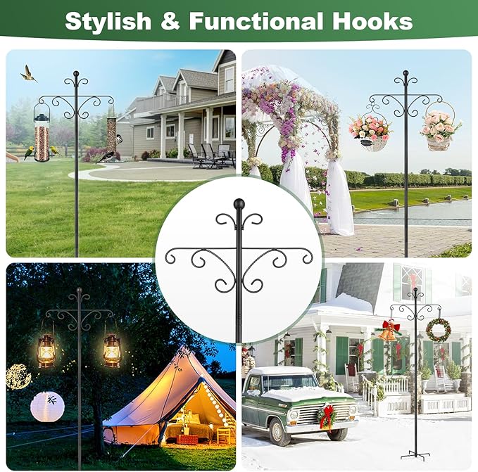 Shepherds Hooks for Outdoor,2 Pack 76 Inch Heavy Duty Double Shepherds Hook for Bird Feeder,Garden Plant,Solar Light Lantern