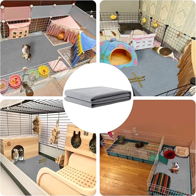 Guinea Pig Cage Liner, 4 Pack - Washable, Reusable, Leakproof Fleece Bedding Pads for Small Animals with Anti-Slip Bottom - for C&C 12''X12'' Area, Gray