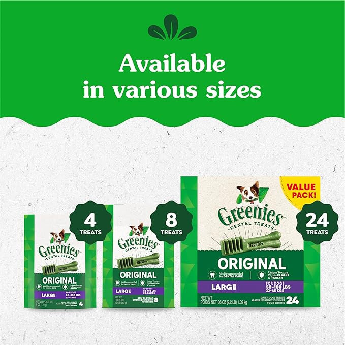 Greenies Original Large Dental Dog Treats, 12 oz. Pack (8 Treats)