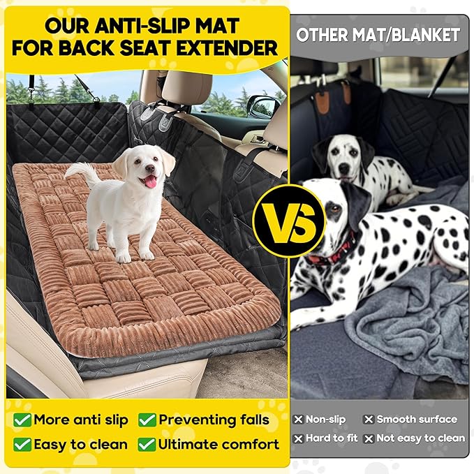 Dog Car Bed Mat, Non-Slip Backseat Extender Pet Blanket, Plaid Dog Bed for Trucks, Sedans & Large SUVs, Chew-Resistant Travel Pad for Dogs, Easy Clean & Scratch-Proof & Comfort(56"x28.7" Brown