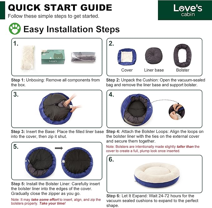 Love's cabin Round Donut Cat and Dog Cushion Bed, 30in Pet Bed for Medium or Large Dogs, Anti-Slip & Water-Resistant Bottom, Soft Durable Fabric Pet beds, Washable Calming Cat & Dog Bed Navy