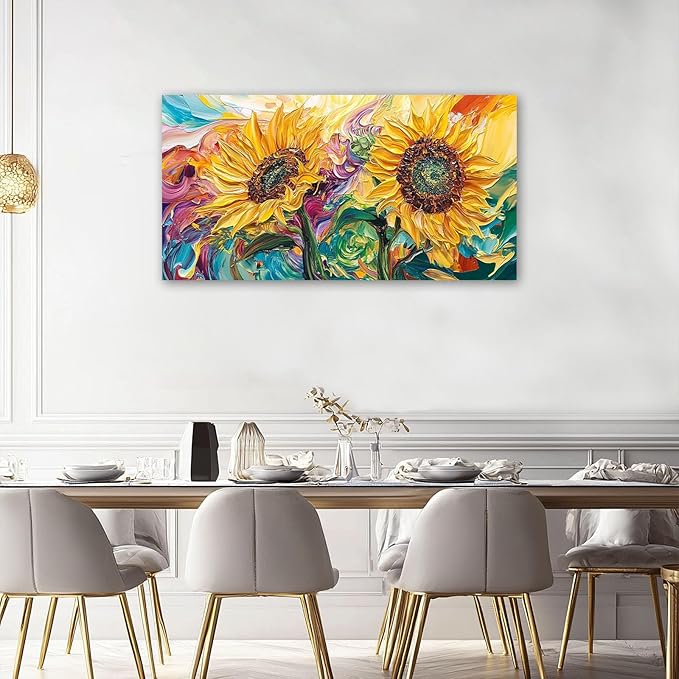 Large Sunflower Wall Art Canvas Living Room Floral Flower Pictures Framed Prints Oversize Wall Decor Painting for Bedroom Dining Office Home 60"x30"