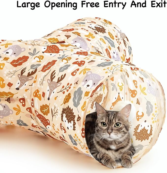 Tempcore Pet Cat Tunnel Tube Cat Toys 3 Way Collapsible, Cat Tunnels for Indoor Cats,Kitty Tunnel Bored Pet Toys Peek Hole Toy Ball Puppy, Kitty, Kitten, Rabbit Beige Deer