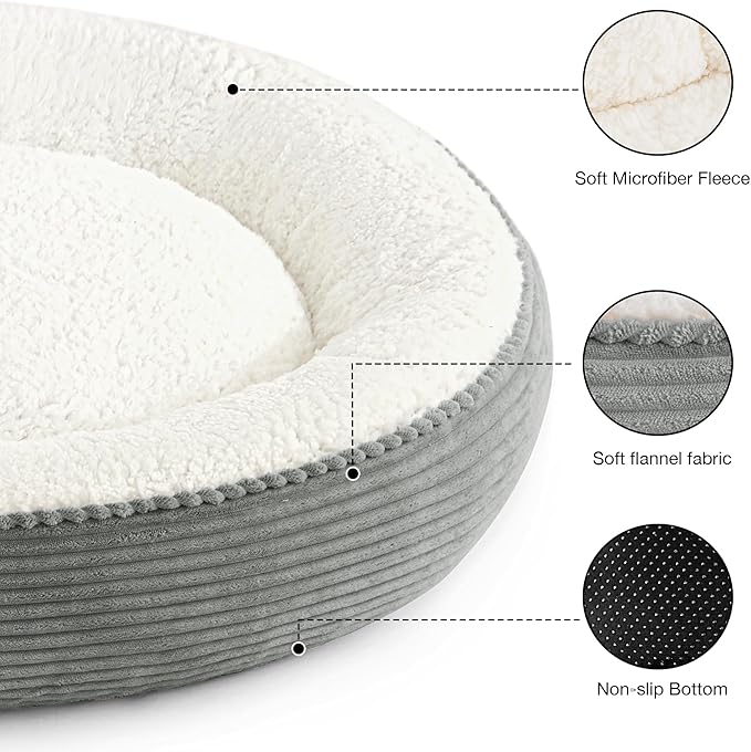 Love's cabin Round Donut Cat and Dog Cushion Bed, 36in Pet Bed for Cats or Small Dogs, Anti-Slip Water-Resistant Bottom, Super Soft Durable Fabric Pet beds, Washable Cat Dog Bed Stripe Grey