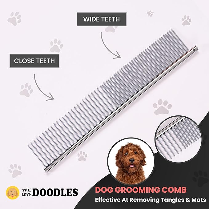 Dog Grooming Scissors Kit - Best Tools for Goldendoodles, Poodles & Doodles - Straight, Curved & Thinning Shears - Golden Doodle Grooming Kit - Professional Grade Steel, 4 Pc Set (Long Silver)
