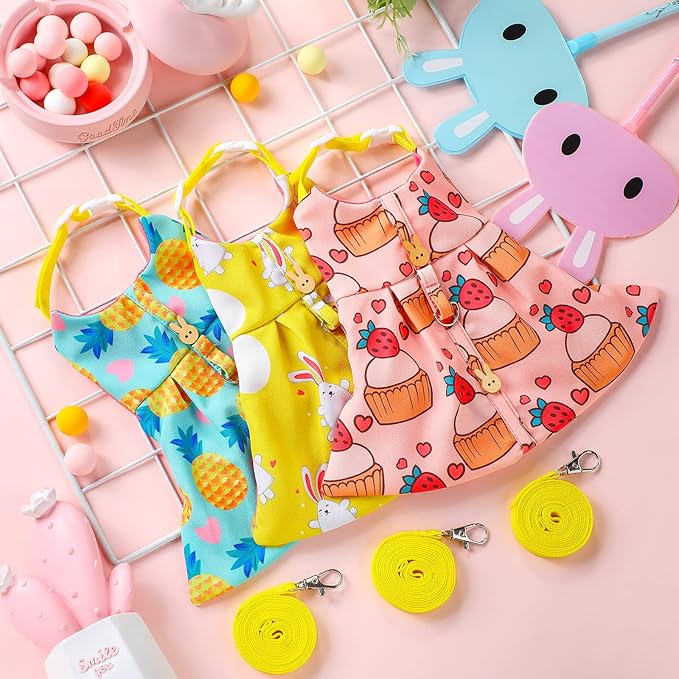 3 Sets Rabbit Bunny Harness and Leash, Cute Easter Bunny Clothes for Rabbits Dress Costume Walking Harness Escape Proof Pet Supply for Hedgehog Ferret Squirrel (Cake, Animal, Pineapple)