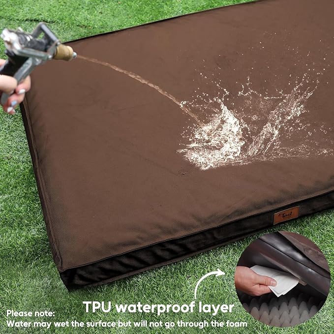 Outdoor Dog Bed for Medium Dogs, Waterproof Dog Crate Bed for Puppy Beds, Orthopedic Egg Crate Foam Pet Bed with Washable and Removable Oxford Cover, Brown