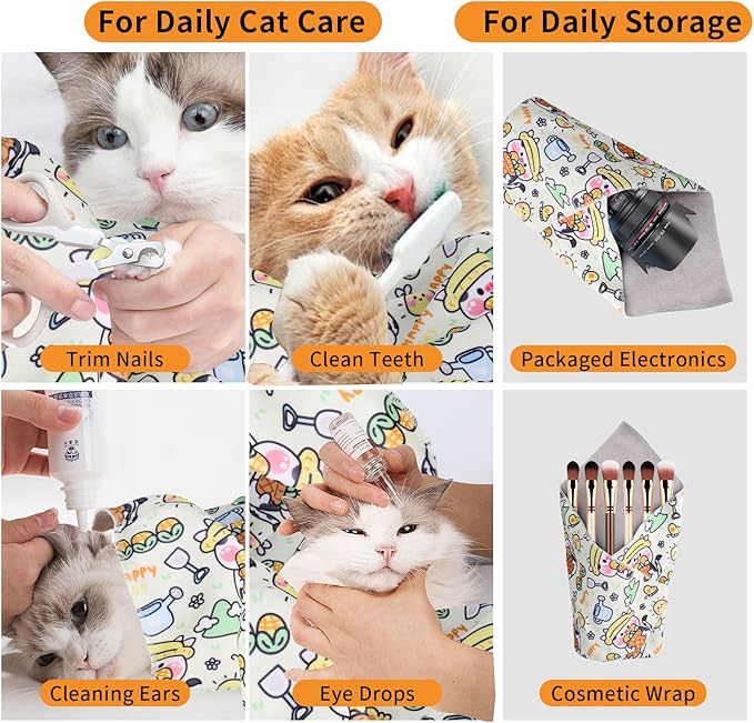 Cat Wrap for Grooming,Cat Wrap for Cutting Nails,Self-Adherent Soft Cat Blanket,Restrain the Cat to Keep Calm,Anti-Bite, Anti-Scratch, Wrap anti-Escape Grooming Bags for Cats ( within 16lbs)