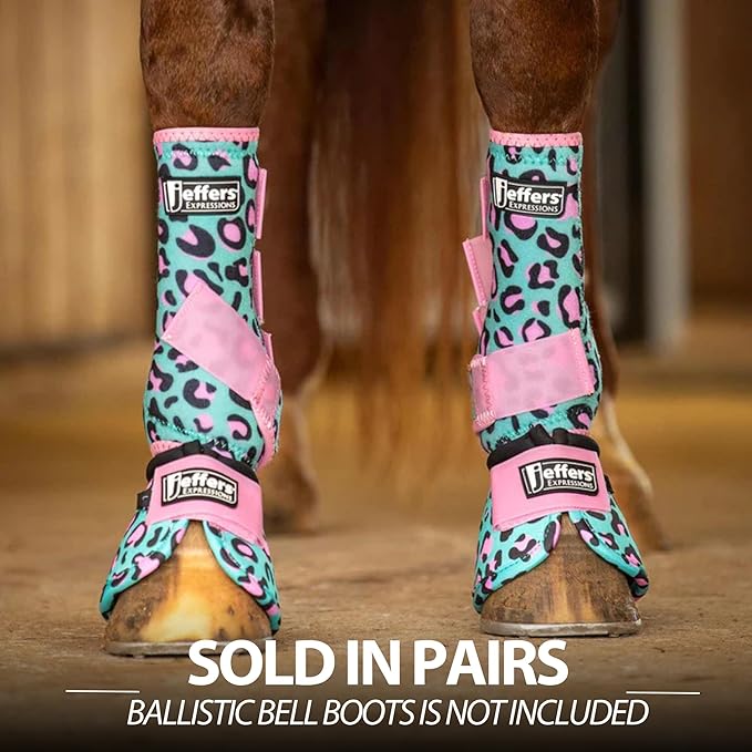 Jeffers Expression Protective Horse Boots 1 Pair, Party Cheetah, Large - Safe Neoprene Leg Guards, Comfortable Fit, Durable Strap Closures, Front & Hind Support, Accessories for Travel & Riding