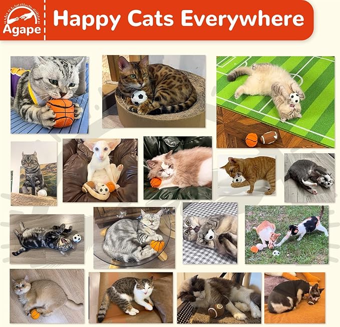 Agape Natural Cat Toys, 100% Catnip & Silvervine Filled, Interactive Chew and Kicker Balls for Indoor Cats, Enrichment and Teeth Cleaning Fun for Bored Cats and Kittens, 4 Pack Crinkle Cat Toys