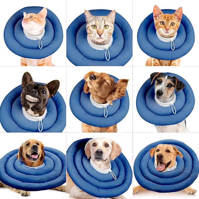 IDOMIK Dog Recovery Collar, Waterproof Soft Dog Cone After Surgery, Comfy Protective Elizabethan Collar Alternative for Dogs Cats, Adjustable Pet Neck Donut Cone Anti-Licking Biting Wounds,Navy,XL