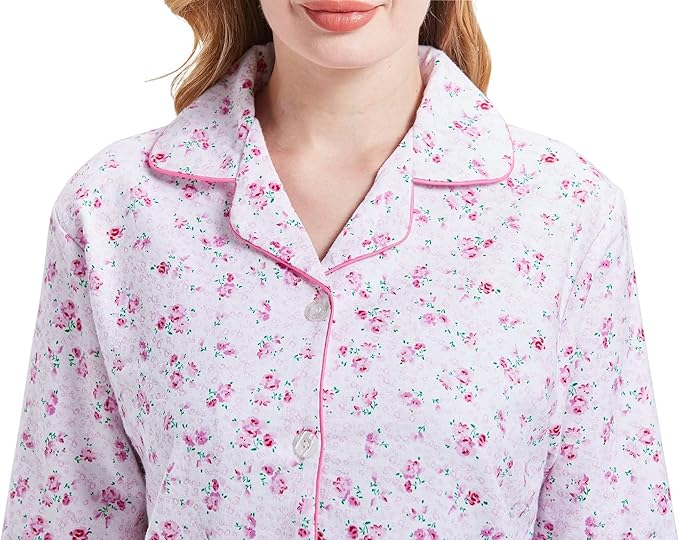 GLOBAL Flannel Pajamas for Women 2-Piece Comfy and Cozy Flannel Pj Set Cotton Loungwear