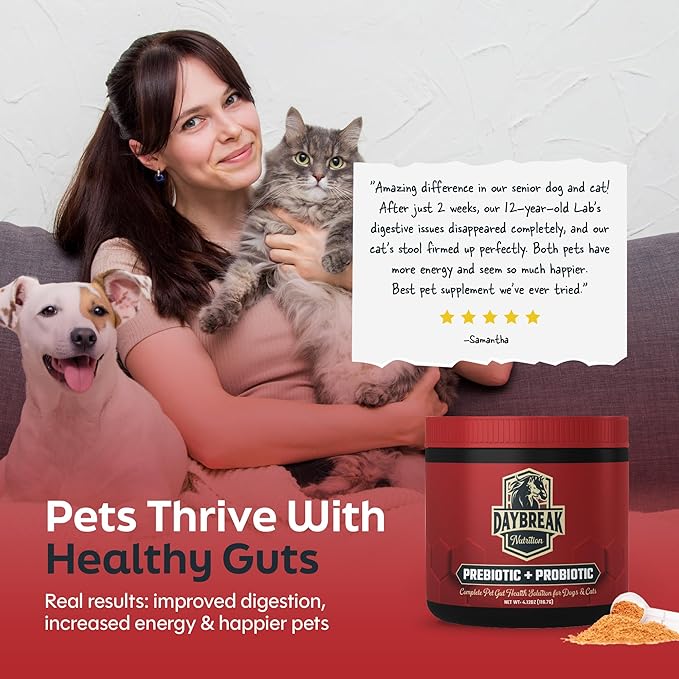 Probiotics for Cats & Dogs - 6 Billion CFU Prebiotic & Probiotic Powder - 8 Strains Pet Digestive Support - Gut Health Supplement with Flaxseed & Pumpkin - 30 Day Supply with Scoop