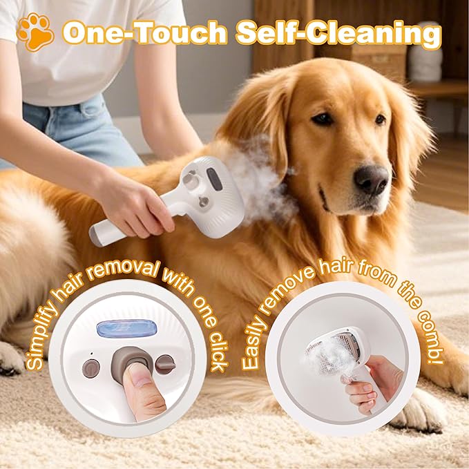 Cat Steam Brush, Dog Brush for Shedding, Pet Spray Hair Removal Comb, Pet Grooming Brush for Short & Long Haired Dogs & Cats,Spritz Defur Comb with Waterless Shampoo (White)