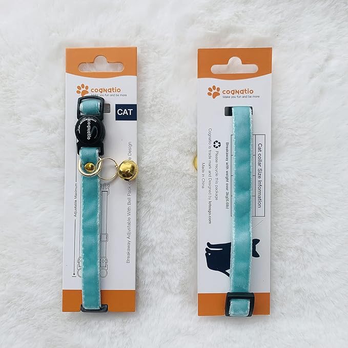 Safety Quick Release Cat Collars,Double Velvet with Bell Available in a Range Colors,Perfect for Your Kitty, Adjustable 20-30 cm (20-30cm, Sky Blue)