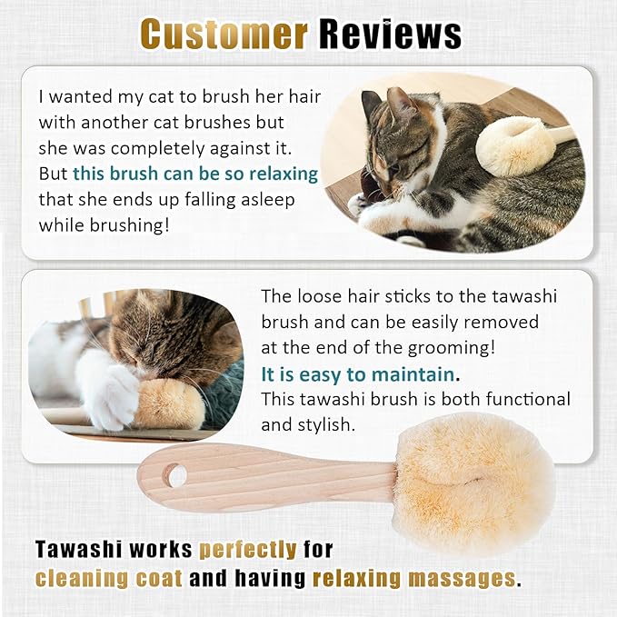 Cat Grooming Massage Tawashi Brush with Wood Handle Less Static Natural Sisal fiber Made in Japan (Type-B)