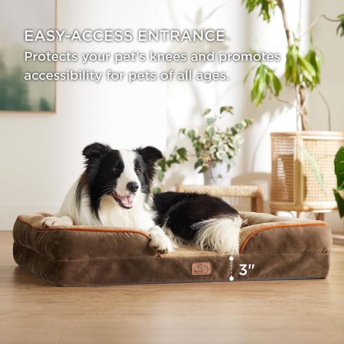 Bedsure L Plus Orthopedic Dog Bed for Large Dogs - Washable Dog Cat Bed Waterproof, L Plus Big Comfort Dogs Couch Sofa with Washable Removable Cover, Pet Bed with Nonskid Bottom, Brown, 38"
