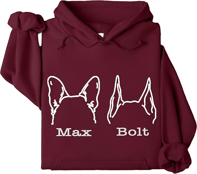 Custom Dog Mom Shirt for Women Pet Ears Sweatshirt with Name Unique Puppy Line Art Cute Dad Hoodie for DogDad Owner Lover