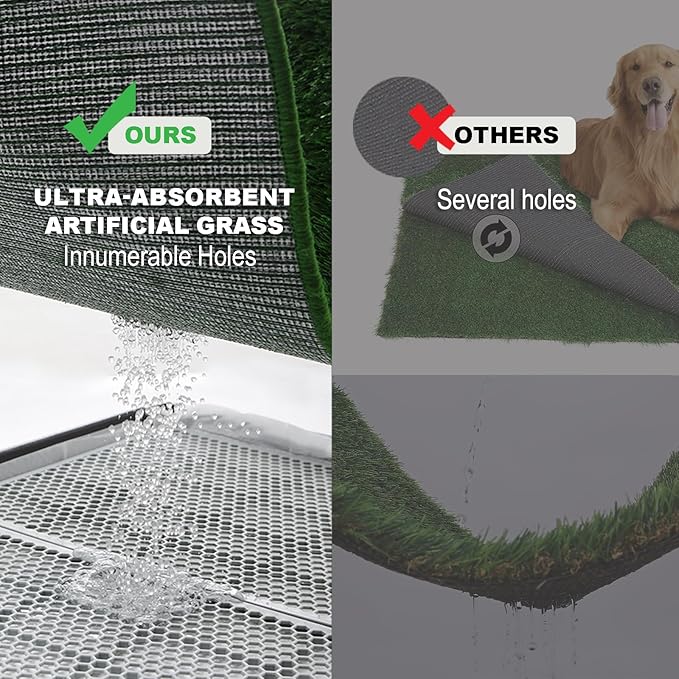 Dog Grass Pad with Tray Large 34’’×23’’, Dog Potty with Ultra-Absorbent Artificial Grass for Dogs with Hemmed Edge, Pee Pads for Dogs, Realistic, Odor Free, Litter Box for Balcony