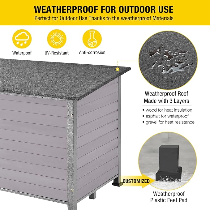 Aivituvin Large Dog House Outdoor Indoor Weatherproof Dog House for Small & Medium & Large Dogs with Unique All-Around Iron Frame&Raised Feet(Grey)
