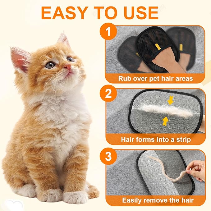 2 Pcs Pet Hair Removal Gloves,Electrostatic Pet Hair Remover,Reusable Cat & Dog Hair Remover for Couch, Furniture, Bed (Black)