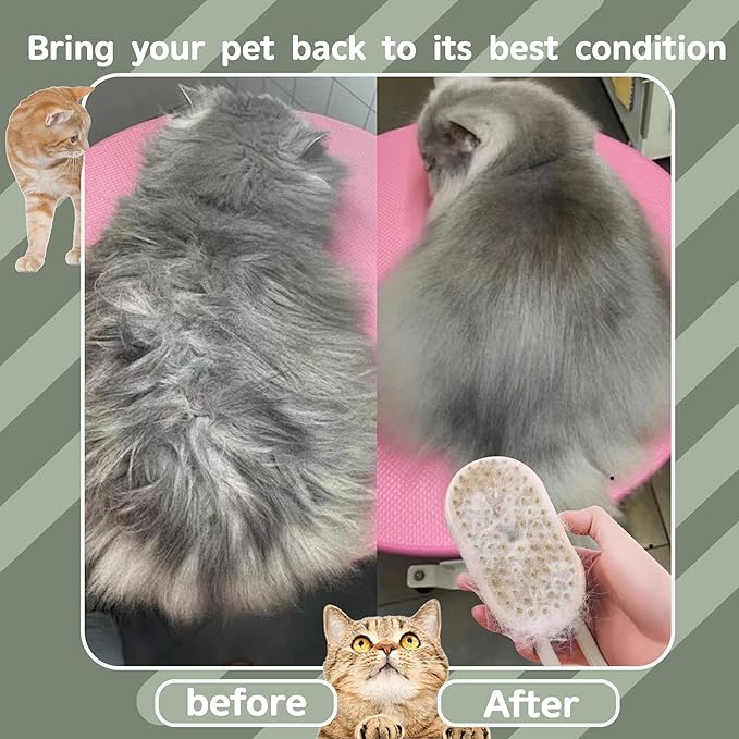 Cat Steam Brush for Shedding, 4 in 1 Rechargeable Pet Steam Brush for Dogs and Cats, Anti-Static, Massage, Cleaning, Shedding & Combing All In One! (White)