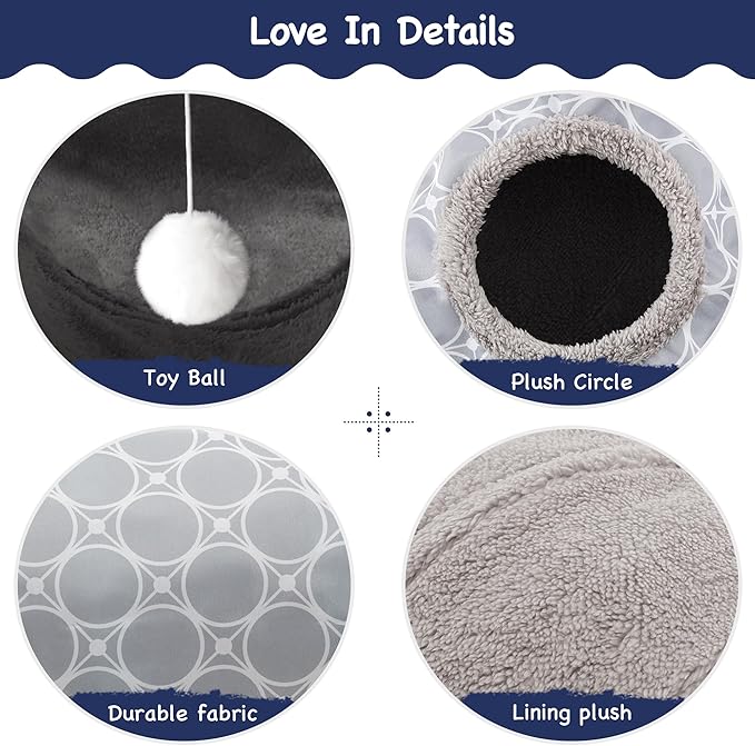 Tempcore Pet Cat Tunnel Tube Cat Toys 3 Way Collapsible, Cat Tunnels for Indoor Cats Fleece-Lined in for Warmth,Kitty Tunnel Bored Pet Toys Peek Hole Toy Ball Cat, Puppy, Kitten, Geometry Grey