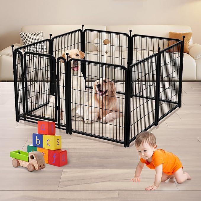56 in(H) Decorative Garden Fence Panels, Wide Door Low Threshold, Dog Fence Outdoor for Yard. 10 Panels Total 22.1 Ft(L),No Dig Fencing for Dogs, Black