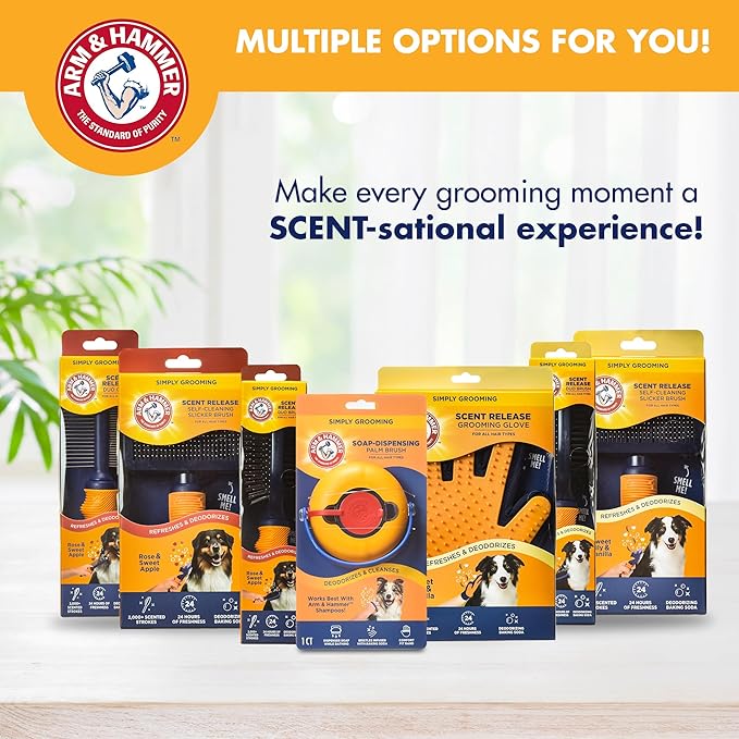 Arm & Hammer Simply Grooming Soap Dispensing Dog Bathing Palm Brush for All Hair Types, Pair with Your Favorite Shampoo, Easy Grip Scrubber for Dogs