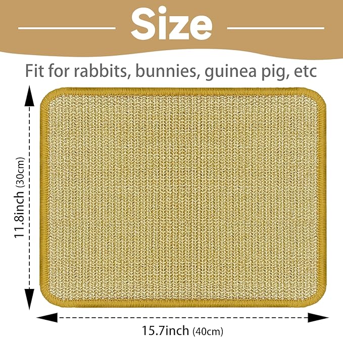 DYAUS Bunny Scratch Pads, Natural Sisal Rabbit Scratching Mats for Claws and Teeth Care, Indoor Bunny Chew Toys Bunny Bed for Biting Sleeping Nesting (3PCS, 16x12in)