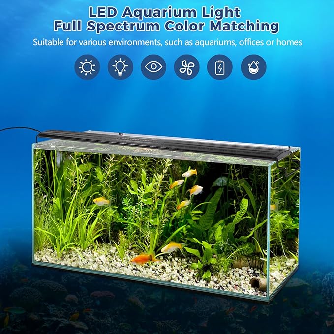 Tatub 19W LED Aquarium Light for 30"-36" Fish Tank, Full Spectrum Fish Tank Light with White Blue Red Green LEDs, 10 Levels of Brightness,Timer Auto On/Off