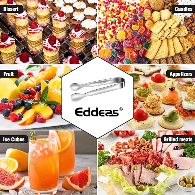 Mini Tongs For Serving Food,Set fo 12 Small Tongs For Appetizers,Small Stainless Steel Metal Cooking Tong,for Tea Party Coffee Bar, 4 inch Sugar Tong - Silver