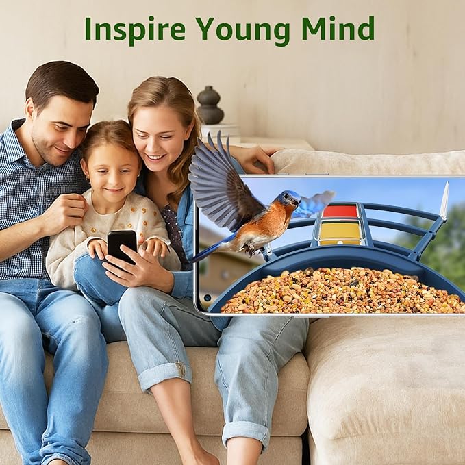 PeckCamĀ® Smart Bird Feeder with Camera 2K HD Auto Detect & Notify, AI Identify 10000+ Birds Camera with Solar Panel 5 Perch Attachments Wireless Outdoor Birdwatching Gift for Birds Lover, Blue