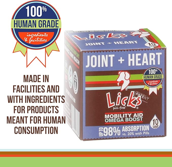 Licks Pill-Free Dog Joint and Heart - Glucosamine & Omega 3 Fish Oil Supplement for Dogs - Inflammation Supplements for Joint Support - Gel Packets - 10 Use