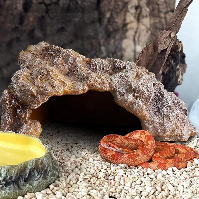 Reptile Rock Reptile Hide Cave Hideout Terrarium Habitat Decor Ornament Shelter for Snake Geckos Lizards Turtle Frogs Amphibians Hermit Crab Medium