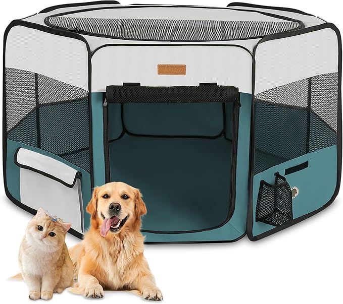 Dog Playpen, Portable Pet Play Pen for Cat, Puppies, Rabbits, Chickens, Foldable Large-Capacity Pet Tent for Indoor/Outdoor Travel Camping Blue
