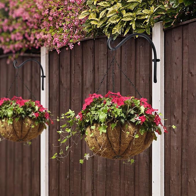 AJART Hanging Plant Hanger Outdoor: 12-Inch Bird Feeder Wall Hooks - Black Metal Plant Bracket Hook for Hanging Flower Baskets