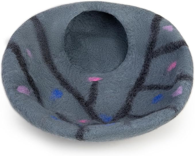 Woolygon Premium Felt Cat Cave Bed โ Wool Kitty Beds Handcrafted Kitten Caves Bed for Indoor Cats - Made from 100% Eco-Friendly Merino Wool, Foldable Cat Hidewawy Covered Cat Houses (Enchanted Tree)