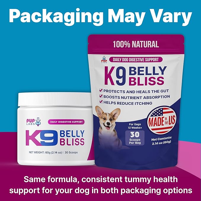 K9 Belly Bliss, All-Natural Gut Health for Dogs, Vet Approved Prebiotic for Dogs for Daily Digestive Support and Dog Constipation Relief, Easy to Use Topper for Dry and Wet Food, 30 Scoops.
