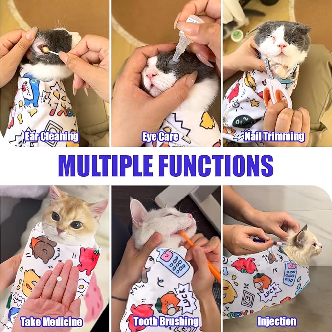 XANGNIER Cat Wrap for Grooming,Cat Restraint Wrap for Cutting Nails,Fabric Burrito Wrap for Nail Clipping, Anti-Scratch, Anti-Escape,Multifunctional Swaddle Wrap Pet Tool (27.5 x 27.5 Inch)