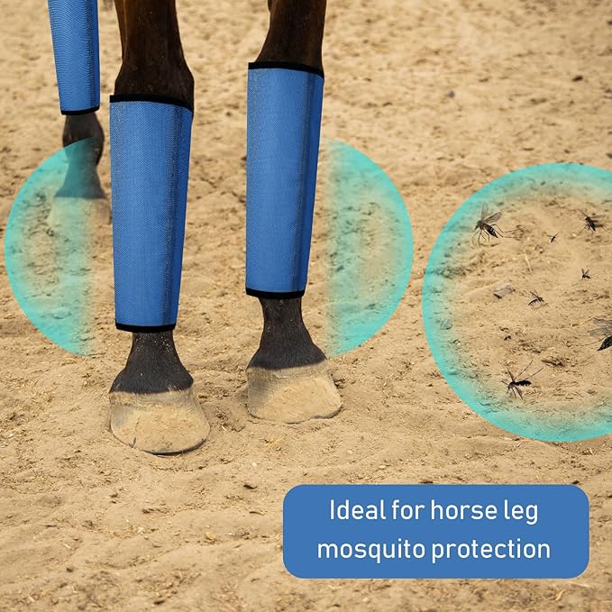 Jexine 12 Fly Boots for Horse Set of 12 Loose Breathable Mesh Horse Fly Sheets Protective Horse Leg Wraps Leggings for Preventing Flies and Mosquitoes Bites(Blue)