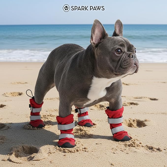 Spark Paws Dog Shoes, Waterproof Dog Boots for Medium to Large Dogs, Non Slip, Breathable Dog Booties and Paw Protectors - 4PCS Doggie Hiking Boots with Reflective Straps - Red, Size 3