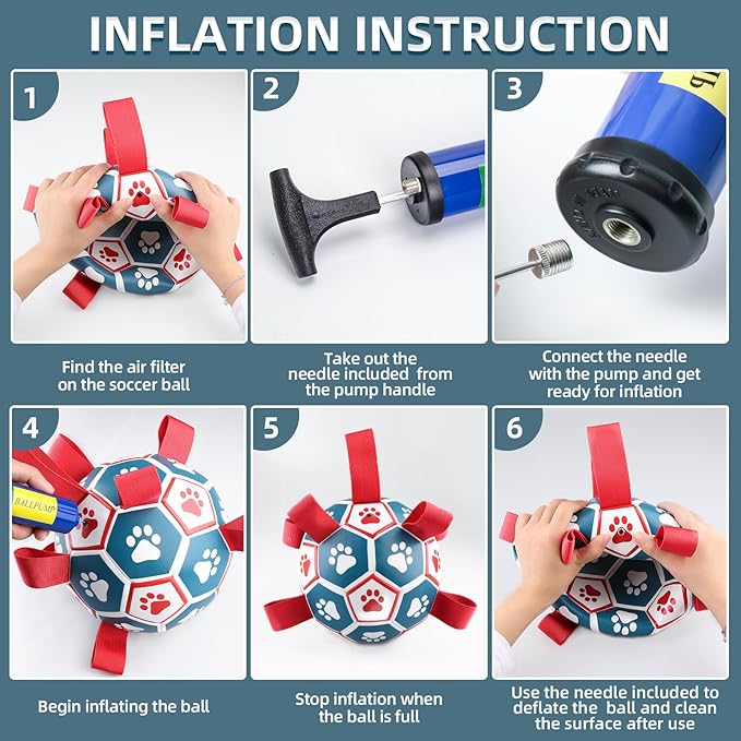 QDAN Extra Large Soccer Ball with Straps, Interactive Dog Toys for Tug of War, Puppy Birthday & Water Toy, Large Dog Balls - Blue & Red (9 Inch)