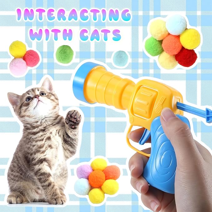 21Pcs Cat Ball Toy Launcher - Includes 20 Colorful Plush Cat Balls and Exciting Launcher Set,Funny Interactive Cat Toys for Bored Indoor Adult Cats, Cute Kitten Kitty Toys